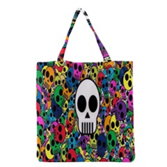 Skull Background Bright Multi Colored Grocery Tote Bag by Simbadda