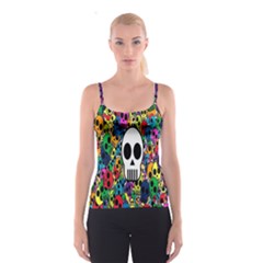 Skull Background Bright Multi Colored Spaghetti Strap Top by Simbadda