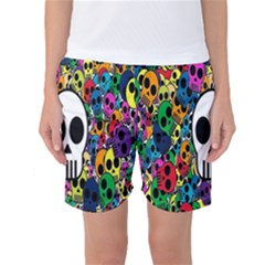 Skull Background Bright Multi Colored Women s Basketball Shorts by Simbadda