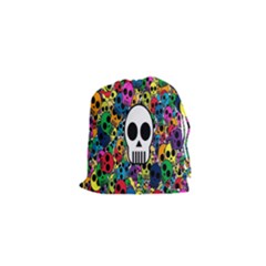 Skull Background Bright Multi Colored Drawstring Pouches (xs)  by Simbadda