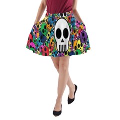 Skull Background Bright Multi Colored A-line Pocket Skirt by Simbadda