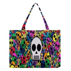 Skull Background Bright Multi Colored Medium Tote Bag by Simbadda