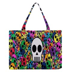 Skull Background Bright Multi Colored Medium Zipper Tote Bag by Simbadda