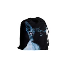 Blue Sphynx Cat Drawstring Pouches (small)  by Valentinaart