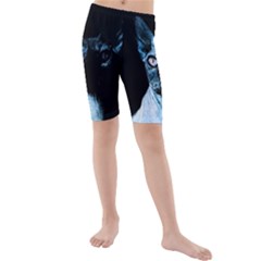 Blue Sphynx Cat Kids  Mid Length Swim Shorts by Valentinaart