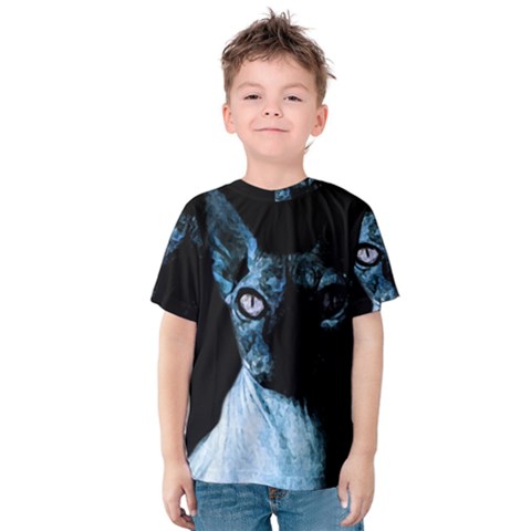 Blue Sphynx Cat Kids  Cotton Tee by Valentinaart