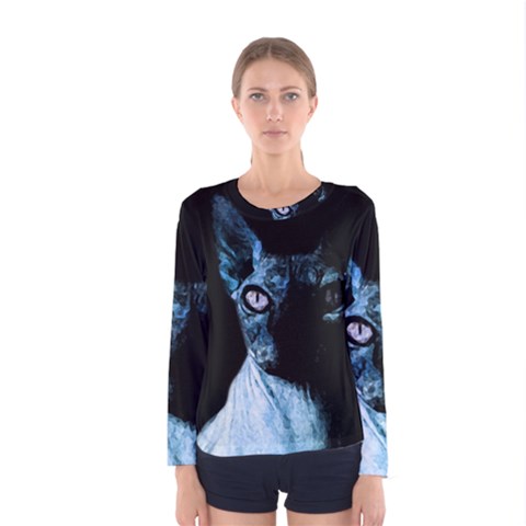 Blue Sphynx Cat Women s Long Sleeve Tee by Valentinaart