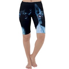 Blue Sphynx Cat Cropped Leggings  by Valentinaart