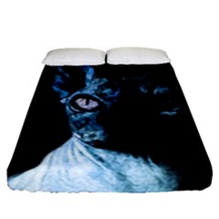 Blue Sphynx Cat Fitted Sheet (queen Size) by Valentinaart