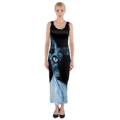 Blue Sphynx Cat Fitted Maxi Dress by Valentinaart