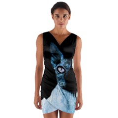 Blue Sphynx Cat Wrap Front Bodycon Dress by Valentinaart