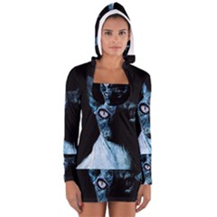 Blue Sphynx Cat Women s Long Sleeve Hooded T-shirt by Valentinaart