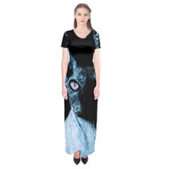 Blue Sphynx Cat Short Sleeve Maxi Dress by Valentinaart