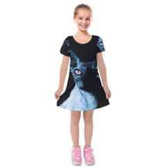 Blue Sphynx Cat Kids  Short Sleeve Velvet Dress by Valentinaart