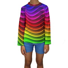 Spectrum Rainbow Background Surface Stripes Texture Waves Kids  Long Sleeve Swimwear by Simbadda