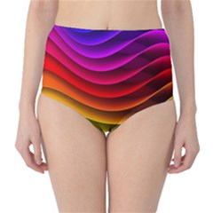 Spectrum Rainbow Background Surface Stripes Texture Waves High-waist Bikini Bottoms by Simbadda