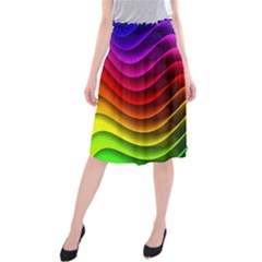 Spectrum Rainbow Background Surface Stripes Texture Waves Midi Beach Skirt by Simbadda