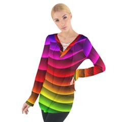 Spectrum Rainbow Background Surface Stripes Texture Waves Women s Tie Up Tee by Simbadda