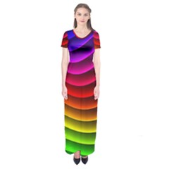 Spectrum Rainbow Background Surface Stripes Texture Waves Short Sleeve Maxi Dress by Simbadda