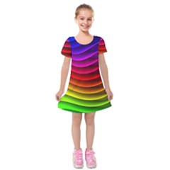 Spectrum Rainbow Background Surface Stripes Texture Waves Kids  Short Sleeve Velvet Dress by Simbadda