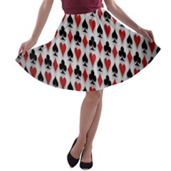 Suit Spades Hearts Clubs Diamonds Background Texture A-line Skater Skirt by Simbadda