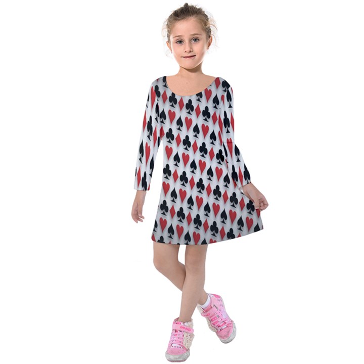 Suit Spades Hearts Clubs Diamonds Background Texture Kids  Long Sleeve Velvet Dress