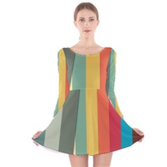 Texture Stripes Lines Color Bright Long Sleeve Velvet Skater Dress by Simbadda