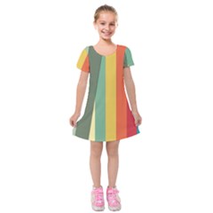 Texture Stripes Lines Color Bright Kids  Short Sleeve Velvet Dress by Simbadda