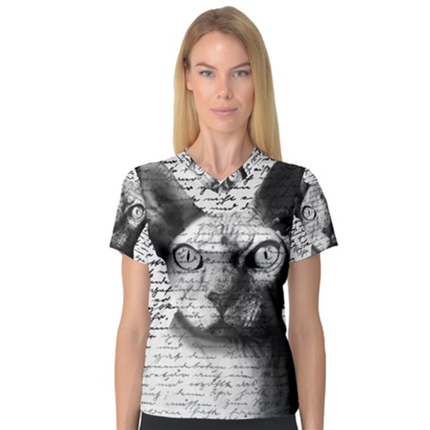 Sphynx Cat Women s V-neck Sport Mesh Tee by Valentinaart