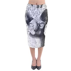 Sphynx Cat Velvet Midi Pencil Skirt by Valentinaart