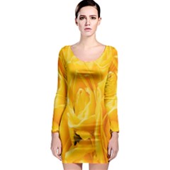 Yellow Neon Flowers Long Sleeve Bodycon Dress by Simbadda