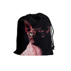 Sphynx Cat Drawstring Pouches (large)  by Valentinaart