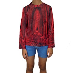 Tunnel Red Black Light Kids  Long Sleeve Swimwear by Simbadda