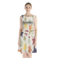 Star Colorful Surface Sleeveless Chiffon Waist Tie Dress by Simbadda