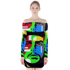 Che Guevara Long Sleeve Off Shoulder Dress by Valentinaart