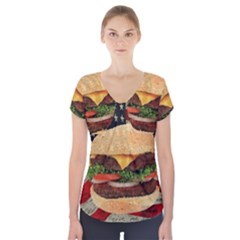 Hamburger Short Sleeve Front Detail Top by Valentinaart