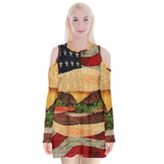 Hamburger Velvet Long Sleeve Shoulder Cutout Dress by Valentinaart