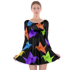 Paper Cranes Long Sleeve Skater Dress by Valentinaart