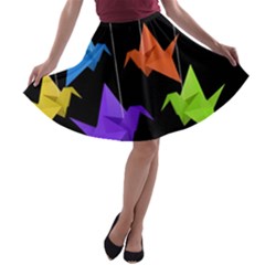 Paper Cranes A-line Skater Skirt by Valentinaart