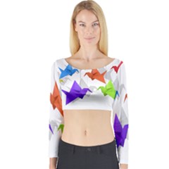 Paper Cranes Long Sleeve Crop Top by Valentinaart