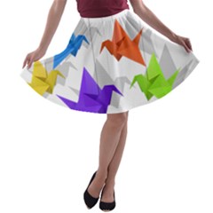 Paper Cranes A-line Skater Skirt by Valentinaart