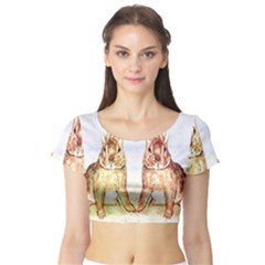 Rabbits  Short Sleeve Crop Top (tight Fit) by Valentinaart