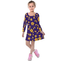 Floral Pattern Kids  Long Sleeve Velvet Dress by Valentinaart