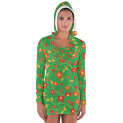 Floral Pattern Women s Long Sleeve Hooded T-shirt by Valentinaart