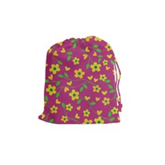 Floral Pattern Drawstring Pouches (medium)  by Valentinaart