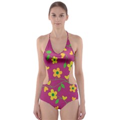 Floral Pattern Cut-out One Piece Swimsuit by Valentinaart