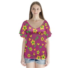 Floral Pattern Flutter Sleeve Top by Valentinaart