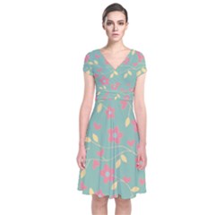 Floral Pattern Short Sleeve Front Wrap Dress by Valentinaart