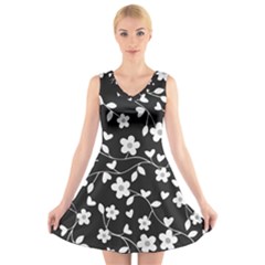 Floral Pattern V-neck Sleeveless Skater Dress by Valentinaart