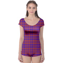 Pattern Plaid Geometric Red Blue Boyleg Leotard  by Simbadda